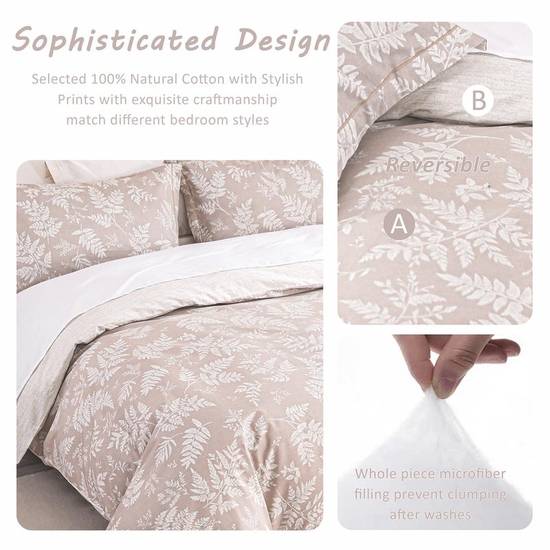 ALEISSEL Natural Cotton 3pcs Botanical Comforter Sets King Size-Dusty Pink Comforter with Luxurious White Leaves & Branches  Reversible Lightweight Beige Bedding Sets(King 104""?90"") - Image 4